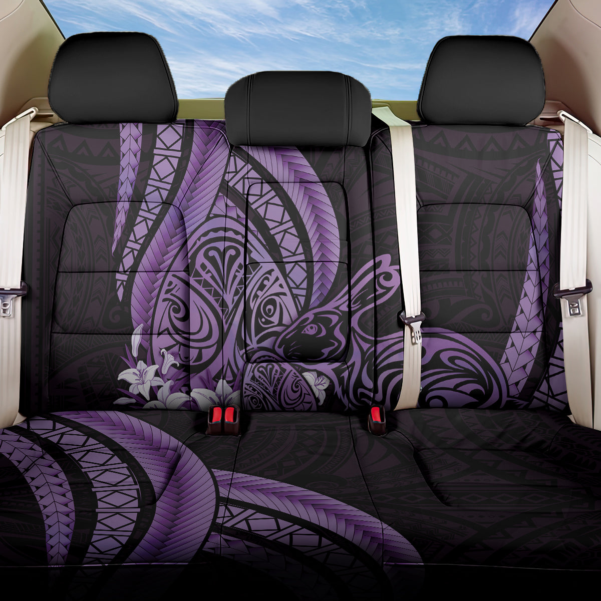 Purple Polynesia Easter Day Back Car Seat Cover Eggs With Bunny Polynesian Pattern LT14