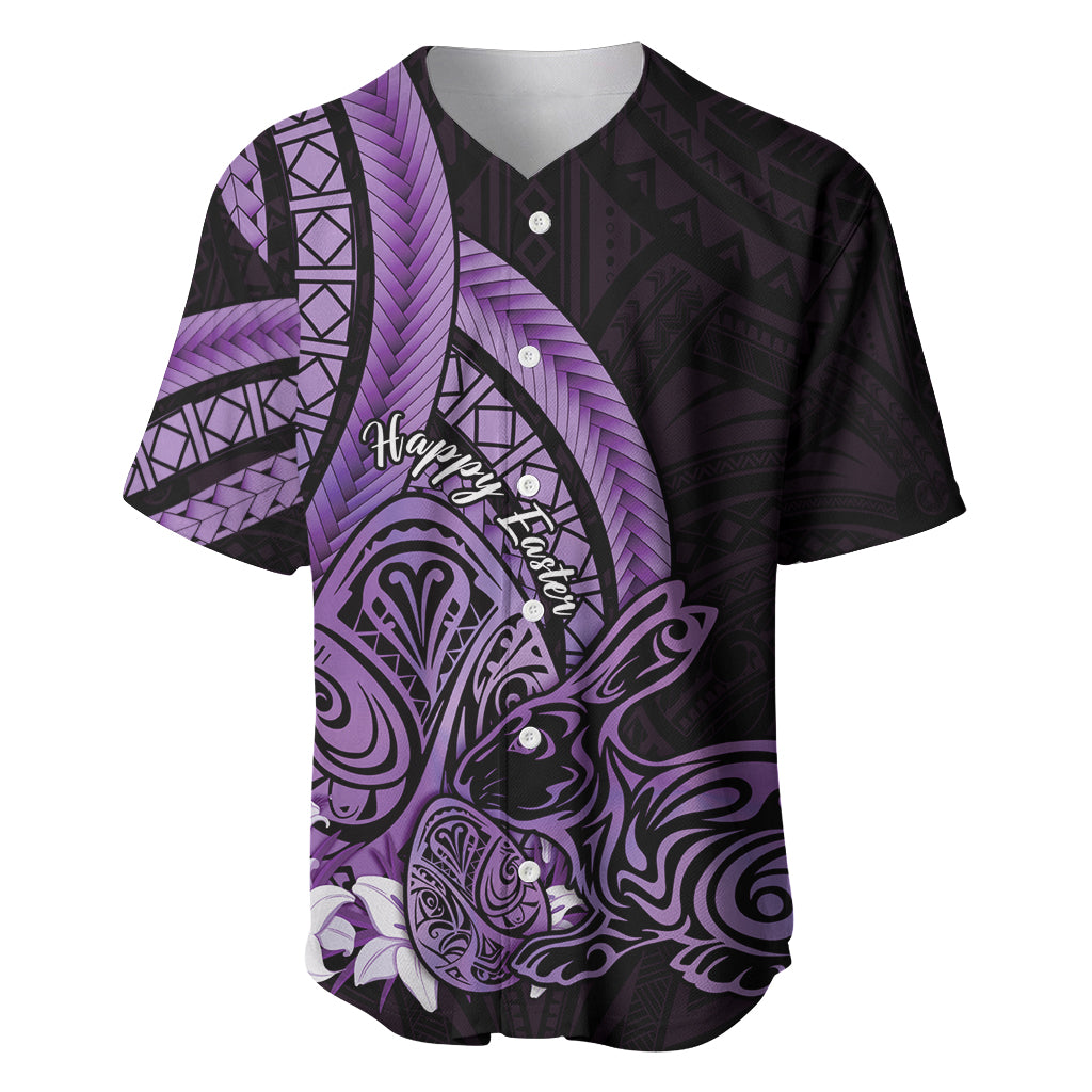 Purple Polynesia Easter Day Baseball Jersey Eggs With Bunny Polynesian Pattern