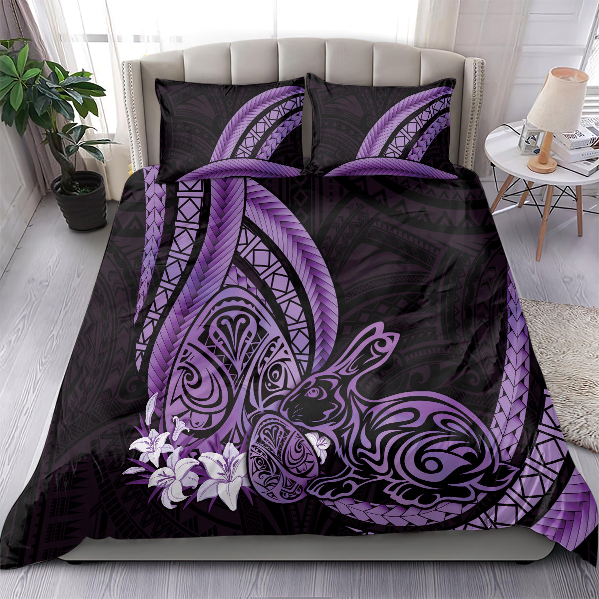 Purple Polynesia Easter Day Bedding Set Eggs With Bunny Polynesian Pattern LT14 - Polynesian Pride