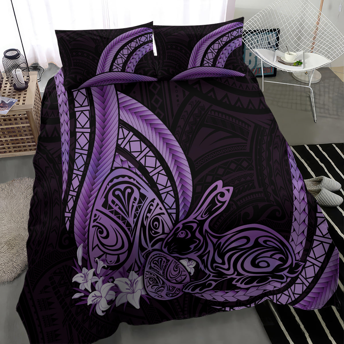 Purple Polynesia Easter Day Bedding Set Eggs With Bunny Polynesian Pattern LT14 - Polynesian Pride