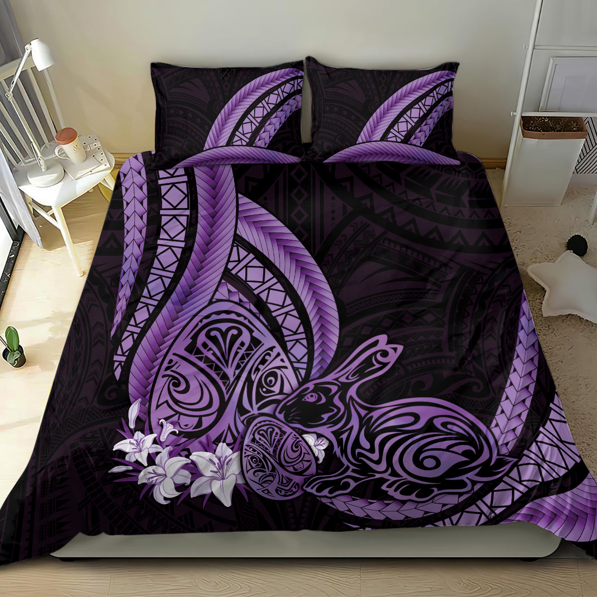 Purple Polynesia Easter Day Bedding Set Eggs With Bunny Polynesian Pattern LT14 - Polynesian Pride