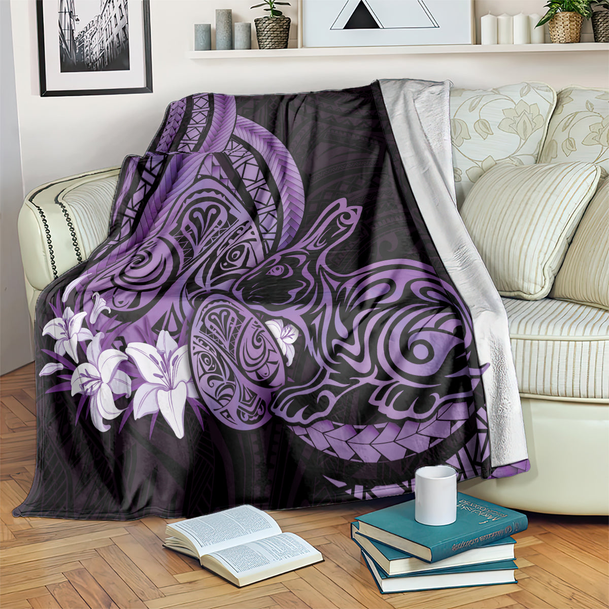 Purple Polynesia Easter Day Blanket Eggs With Bunny Polynesian Pattern LT14 Purple - Polynesian Pride