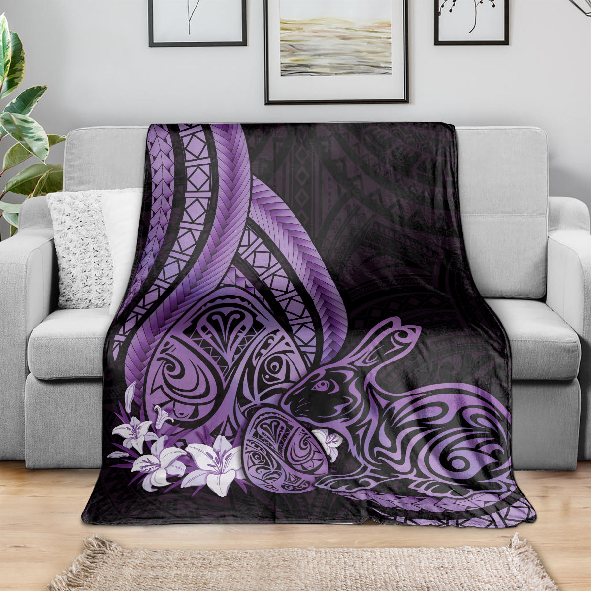 Purple Polynesia Easter Day Blanket Eggs With Bunny Polynesian Pattern LT14 - Polynesian Pride