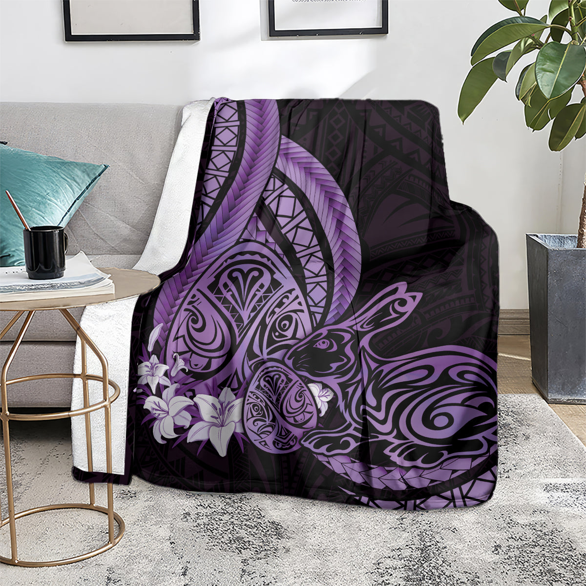 Purple Polynesia Easter Day Blanket Eggs With Bunny Polynesian Pattern LT14 - Polynesian Pride