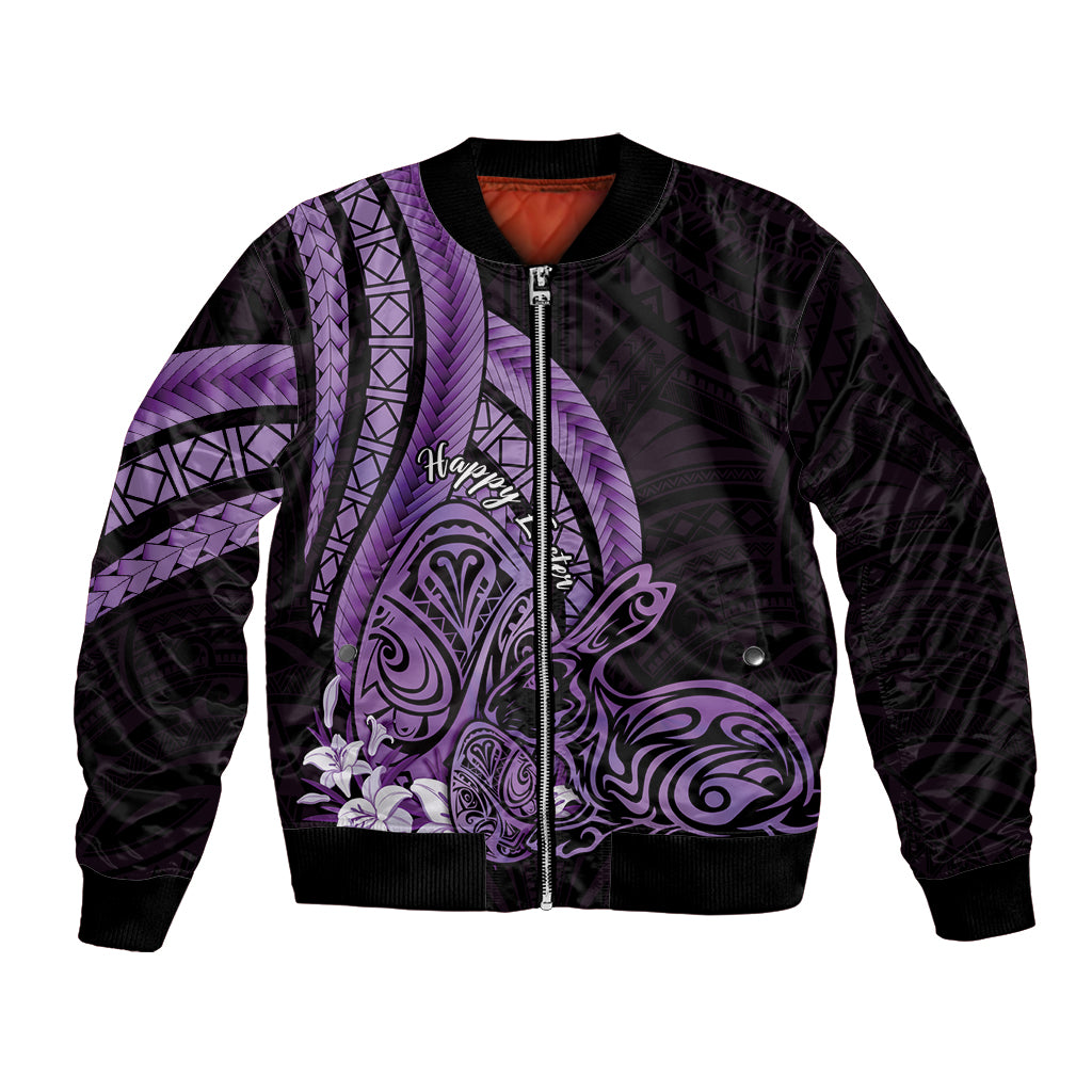 Purple Polynesia Easter Day Bomber Jacket Eggs With Bunny Polynesian Pattern LT14 Unisex Purple - Polynesian Pride
