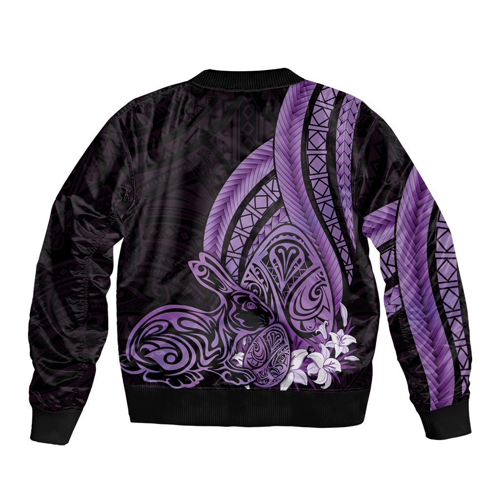 Purple Polynesia Easter Day Bomber Jacket Eggs With Bunny Polynesian Pattern LT14 - Polynesian Pride