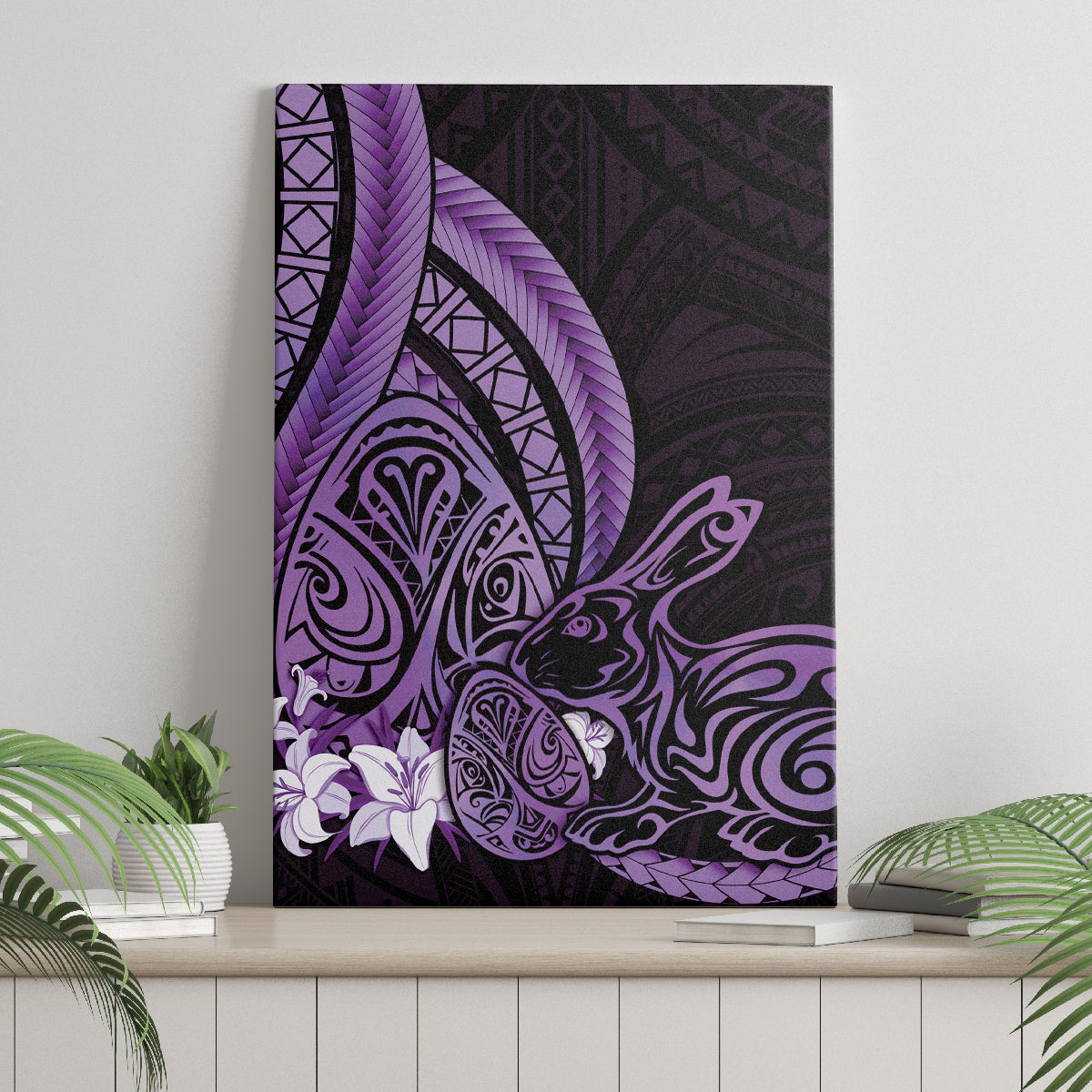 Purple Polynesia Easter Day Canvas Wall Art Eggs With Bunny Polynesian Pattern LT14 - Polynesian Pride