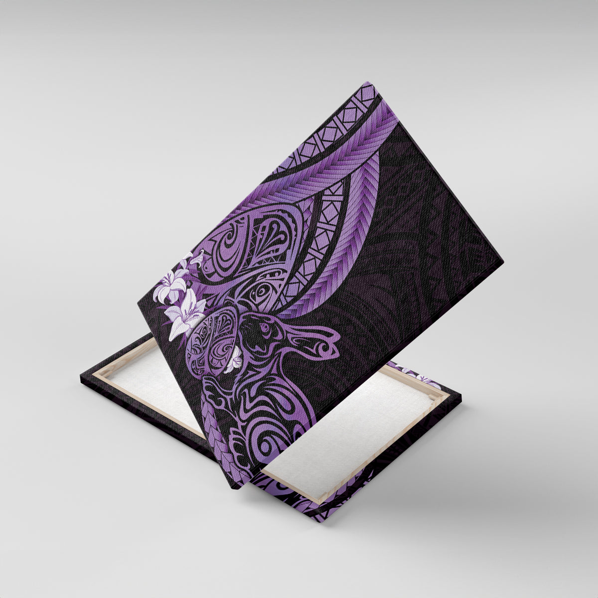 Purple Polynesia Easter Day Canvas Wall Art Eggs With Bunny Polynesian Pattern LT14 With Frame Purple - Polynesian Pride