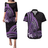 Purple Polynesia Easter Day Couples Matching Puletasi and Hawaiian Shirt Eggs With Bunny Polynesian Pattern LT14 Purple - Polynesian Pride