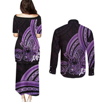 Purple Polynesia Easter Day Couples Matching Puletasi and Long Sleeve Button Shirt Eggs With Bunny Polynesian Pattern LT14 - Polynesian Pride