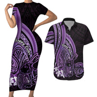 Purple Polynesia Easter Day Couples Matching Short Sleeve Bodycon Dress and Hawaiian Shirt Eggs With Bunny Polynesian Pattern LT14 Purple - Polynesian Pride