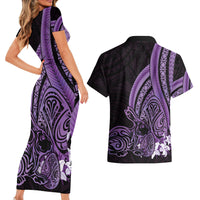 Purple Polynesia Easter Day Couples Matching Short Sleeve Bodycon Dress and Hawaiian Shirt Eggs With Bunny Polynesian Pattern LT14 - Polynesian Pride