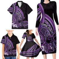 Purple Polynesia Easter Day Family Matching Long Sleeve Bodycon Dress and Hawaiian Shirt Eggs With Bunny Polynesian Pattern LT14 - Polynesian Pride