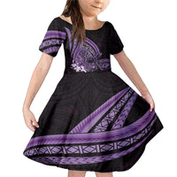 Purple Polynesia Easter Day Family Matching Mermaid Dress and Hawaiian Shirt Eggs With Bunny Polynesian Pattern LT14 Daughter's Dress Purple - Polynesian Pride