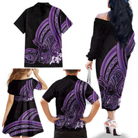 Purple Polynesia Easter Day Family Matching Off The Shoulder Long Sleeve Dress and Hawaiian Shirt Eggs With Bunny Polynesian Pattern LT14 - Polynesian Pride