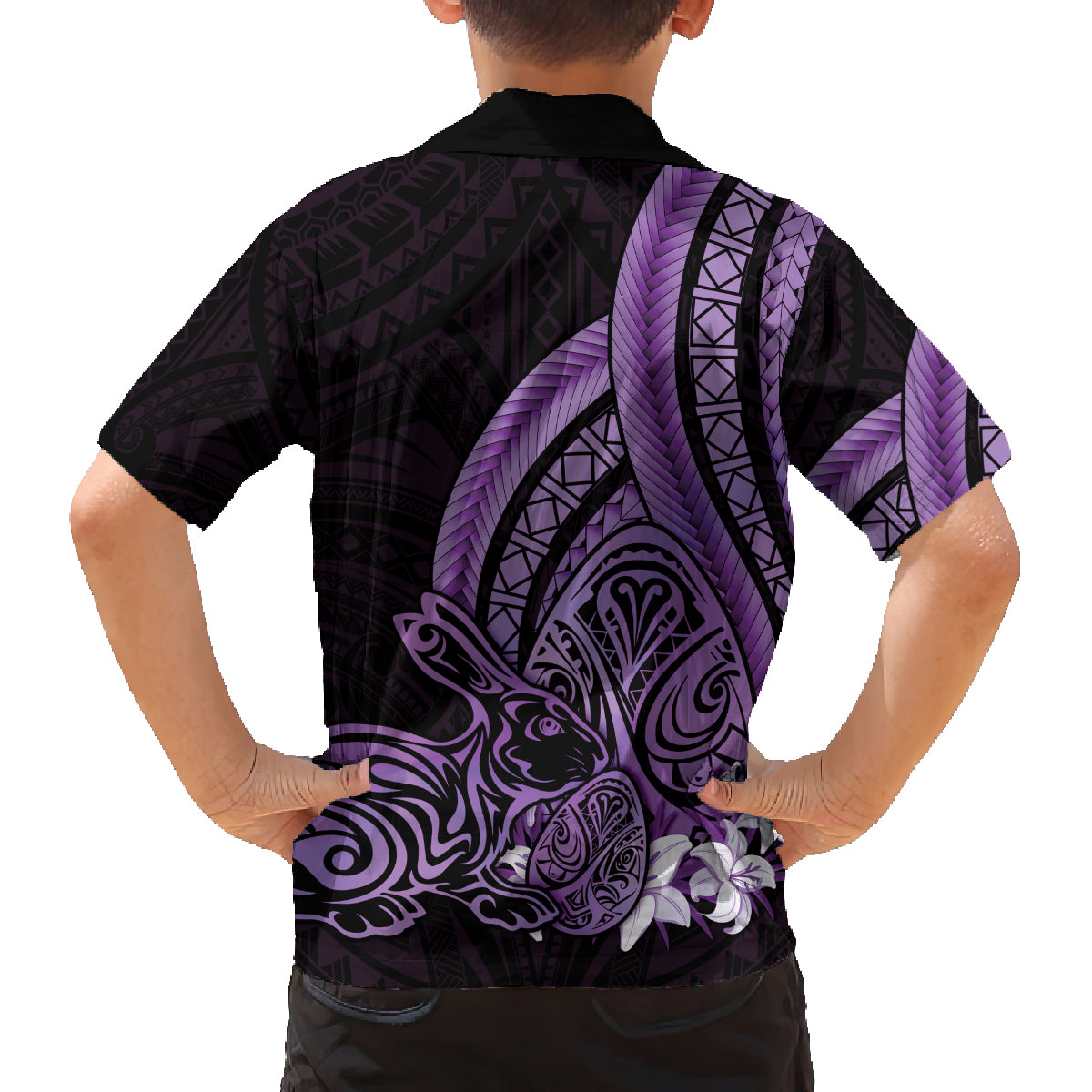 Purple Polynesia Easter Day Family Matching Off Shoulder Short Dress and Hawaiian Shirt Eggs With Bunny Polynesian Pattern LT14 - Polynesian Pride