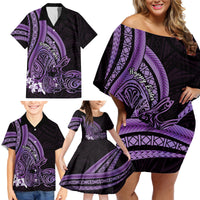 Purple Polynesia Easter Day Family Matching Off Shoulder Short Dress and Hawaiian Shirt Eggs With Bunny Polynesian Pattern LT14 - Polynesian Pride