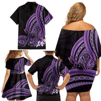 Purple Polynesia Easter Day Family Matching Off Shoulder Short Dress and Hawaiian Shirt Eggs With Bunny Polynesian Pattern LT14 - Polynesian Pride