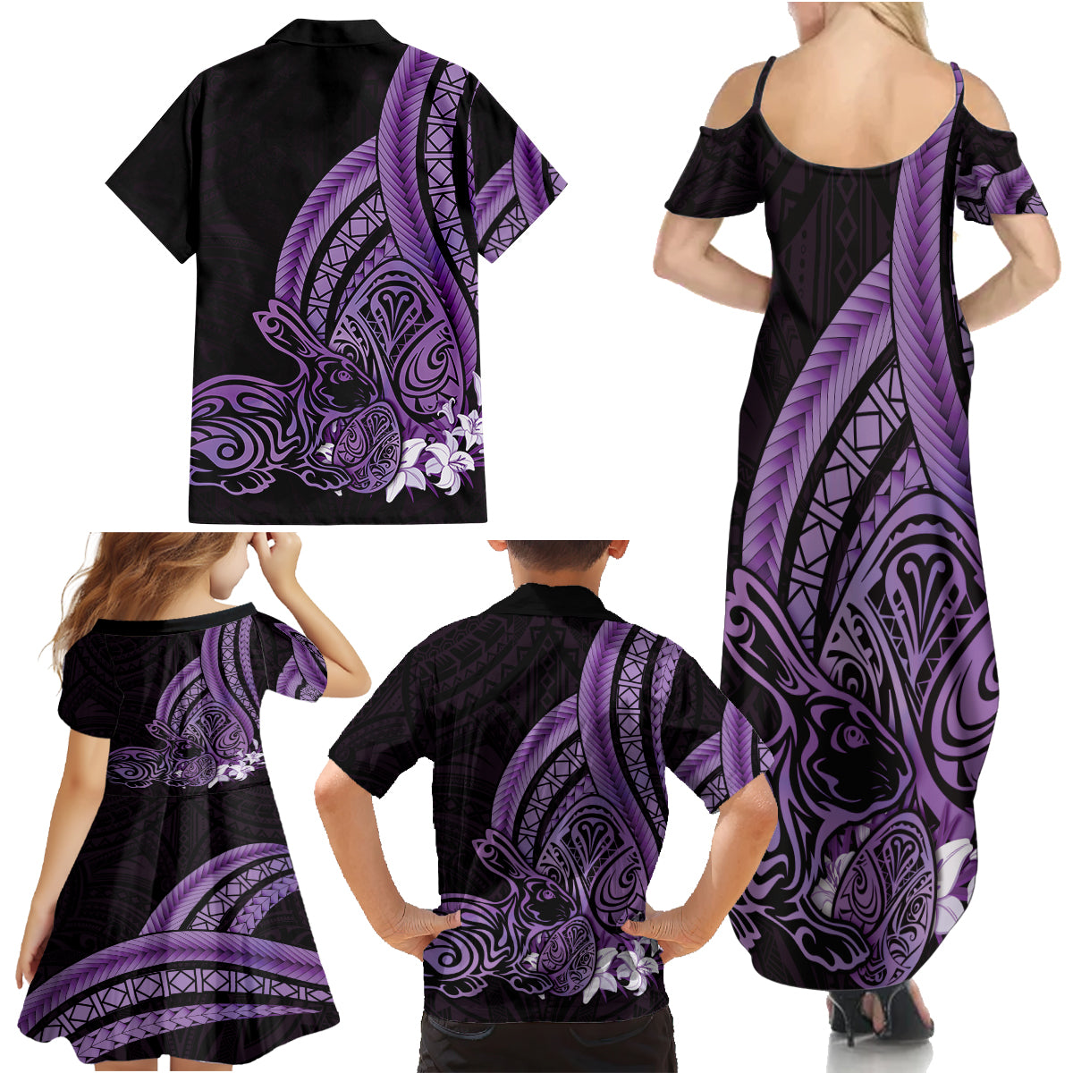 Purple Polynesia Easter Day Family Matching Summer Maxi Dress and Hawaiian Shirt Eggs With Bunny Polynesian Pattern LT14 - Polynesian Pride