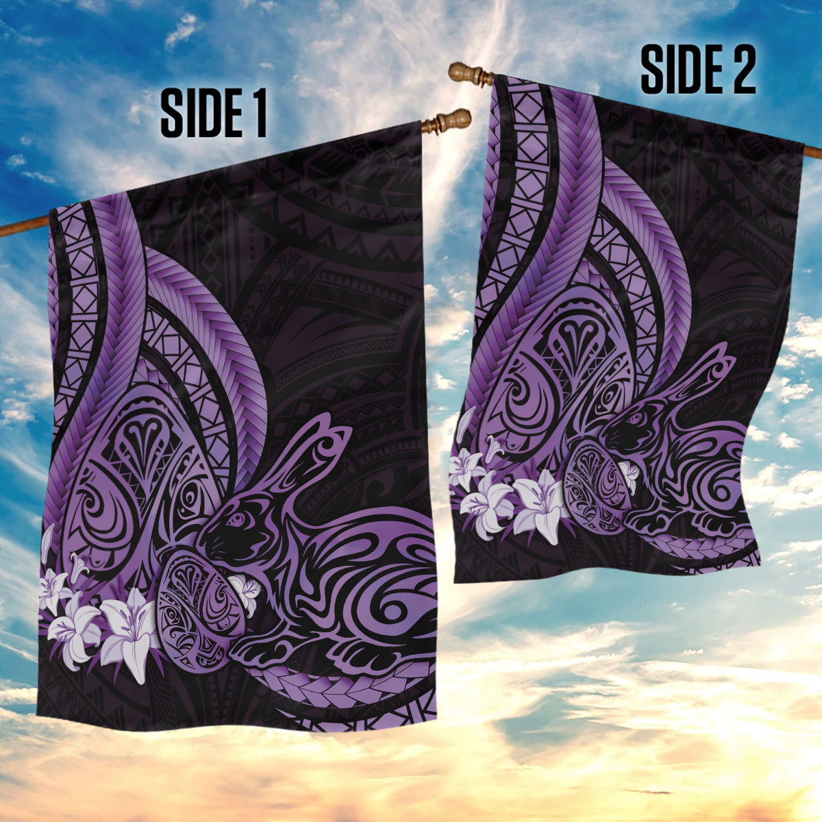 Purple Polynesia Easter Day Garden Flag Eggs With Bunny Polynesian Pattern LT14 - Polynesian Pride
