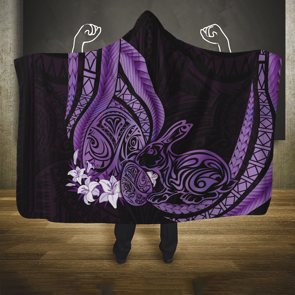 Purple Polynesia Easter Day Hooded Blanket Eggs With Bunny Polynesian Pattern LT14 One Size Purple - Polynesian Pride