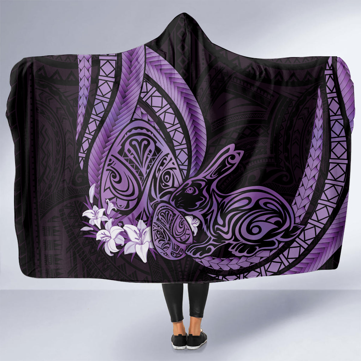 Purple Polynesia Easter Day Hooded Blanket Eggs With Bunny Polynesian Pattern LT14 - Polynesian Pride