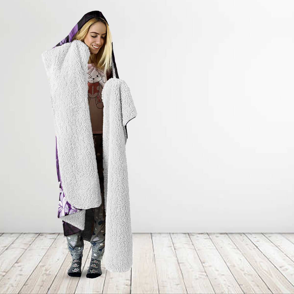 Purple Polynesia Easter Day Hooded Blanket Eggs With Bunny Polynesian Pattern LT14 - Polynesian Pride