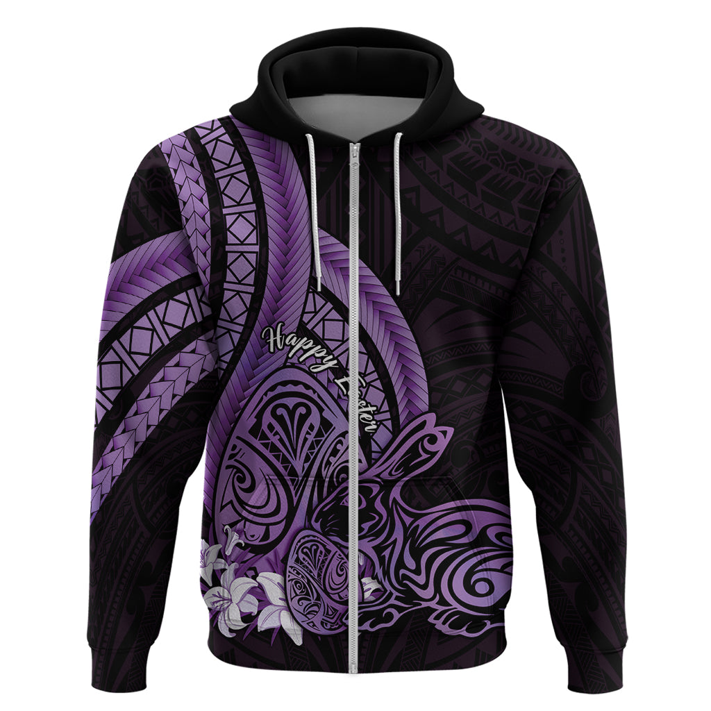 Purple Polynesia Easter Day Hoodie Eggs With Bunny Polynesian Pattern LT14 Zip Hoodie Purple - Polynesian Pride