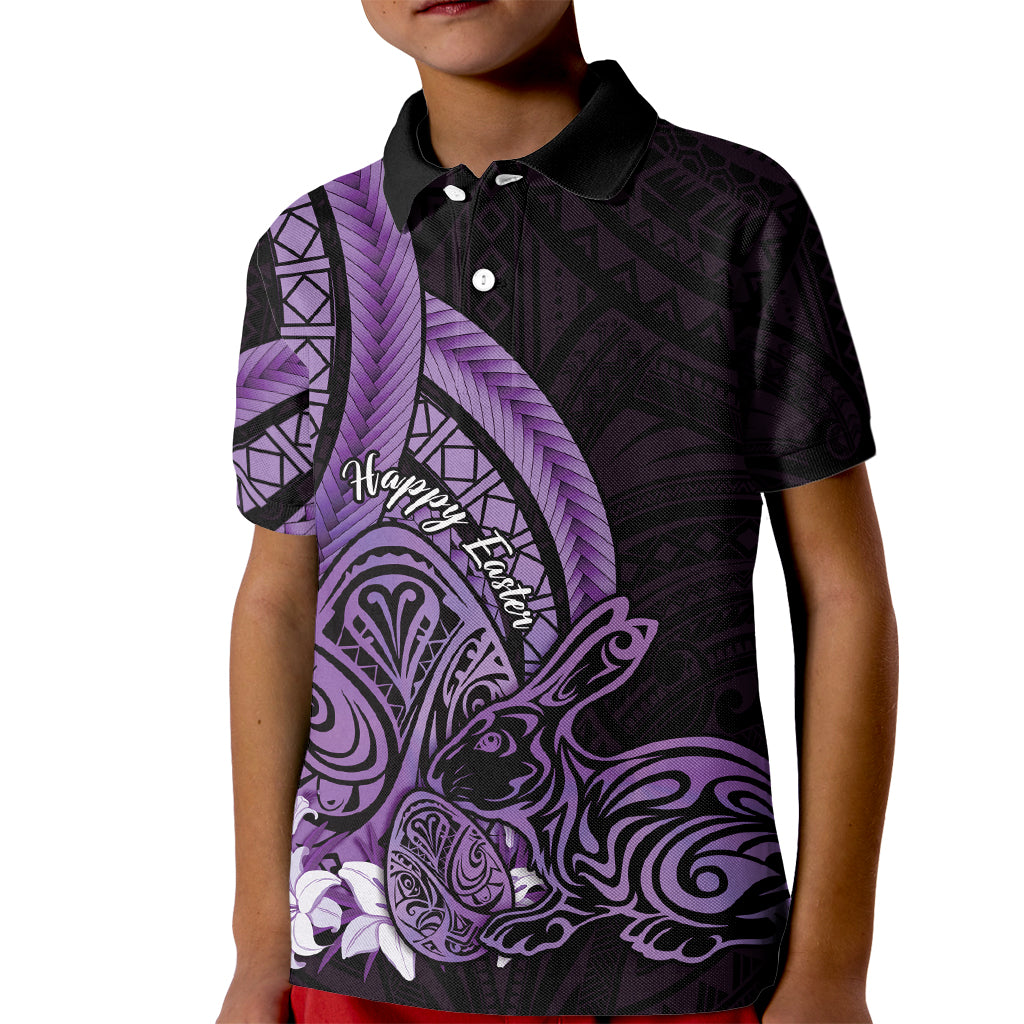 Purple Polynesia Easter Day Kid Polo Shirt Eggs With Bunny Polynesian Pattern