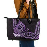 Purple Polynesia Easter Day Leather Tote Bag Eggs With Bunny Polynesian Pattern LT14 - Polynesian Pride