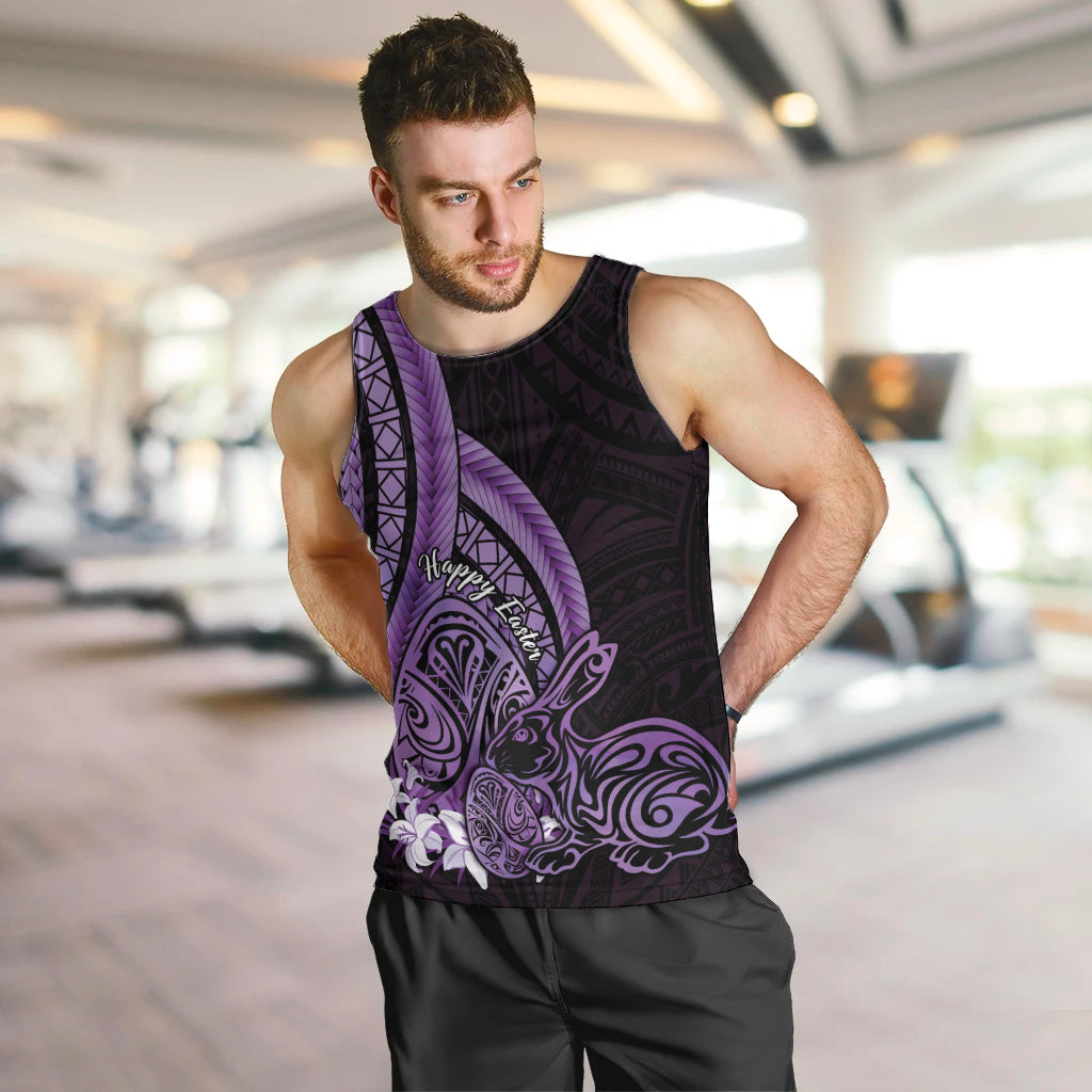 Purple Polynesia Easter Day Men Tank Top Eggs With Bunny Polynesian Pattern