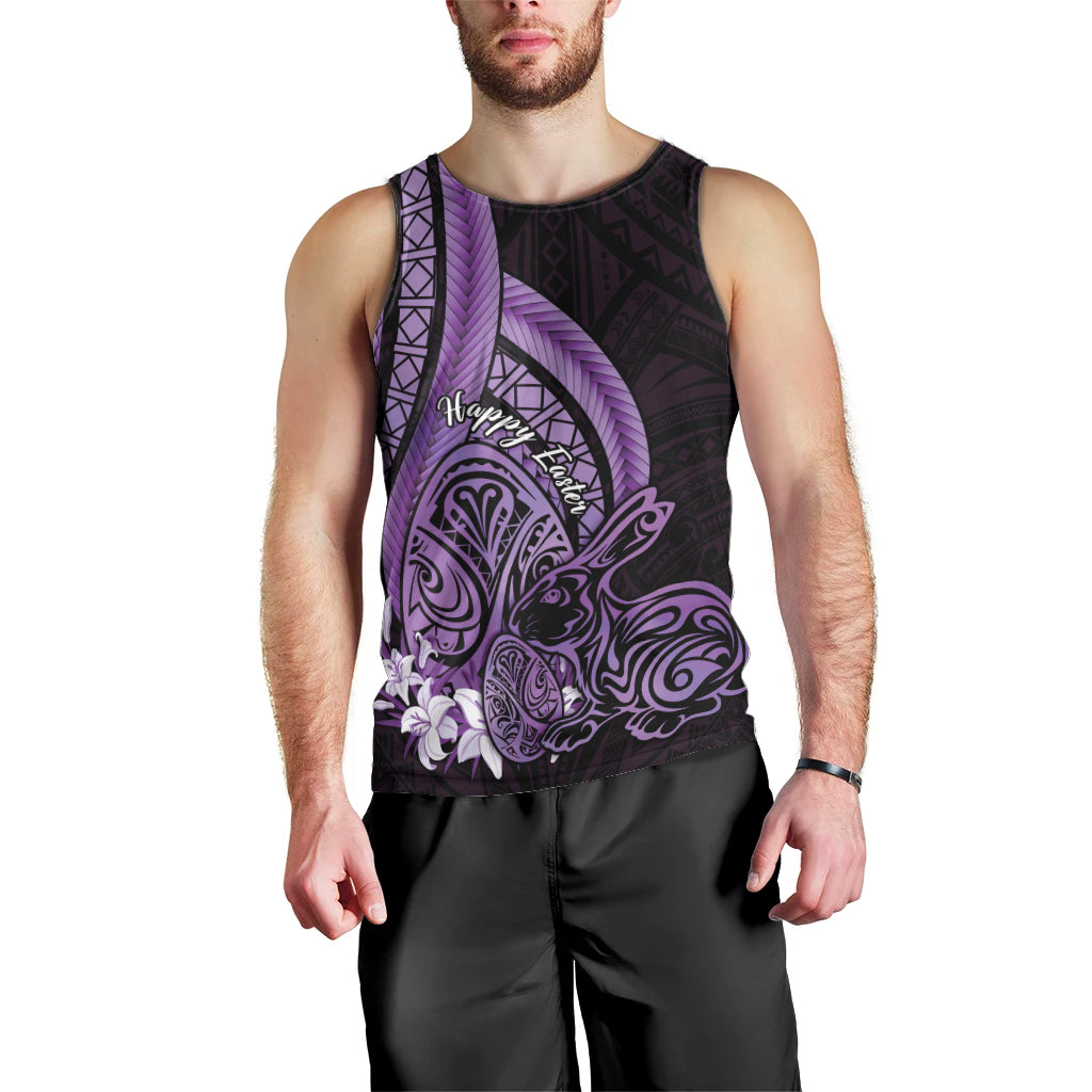 Purple Polynesia Easter Day Men Tank Top Eggs With Bunny Polynesian Pattern LT14 - Polynesian Pride
