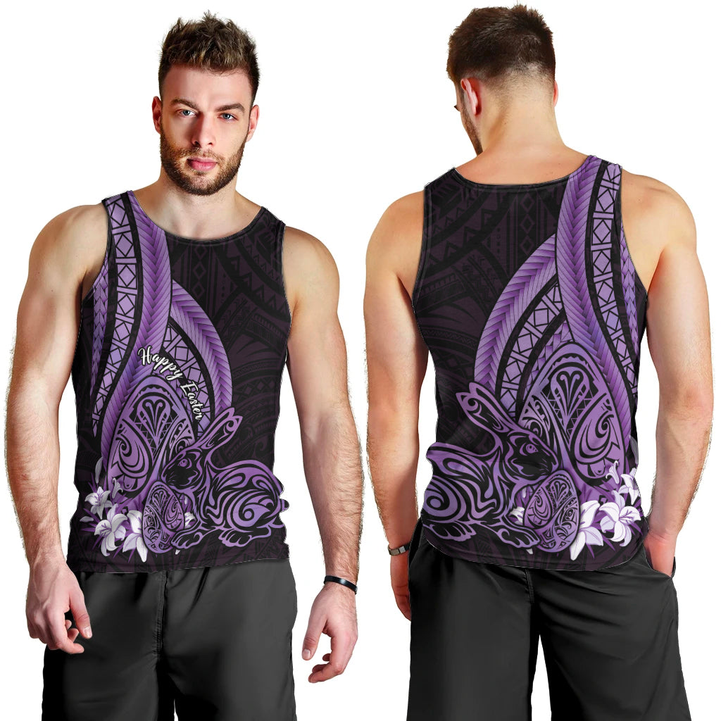 Purple Polynesia Easter Day Men Tank Top Eggs With Bunny Polynesian Pattern LT14 - Polynesian Pride