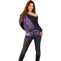 Purple Polynesia Easter Day Off Shoulder Sweater Eggs With Bunny Polynesian Pattern