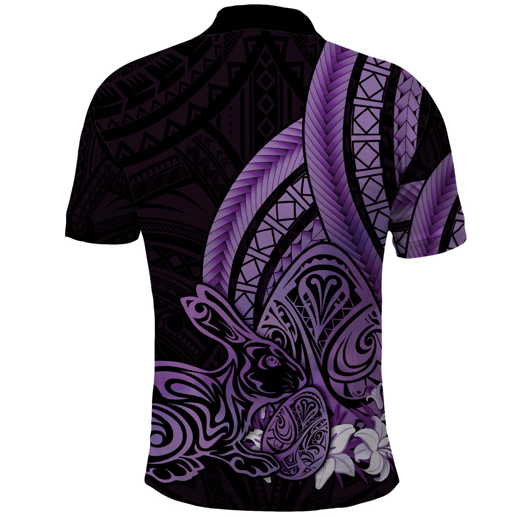 Purple Polynesia Easter Day Polo Shirt Eggs With Bunny Polynesian Pattern