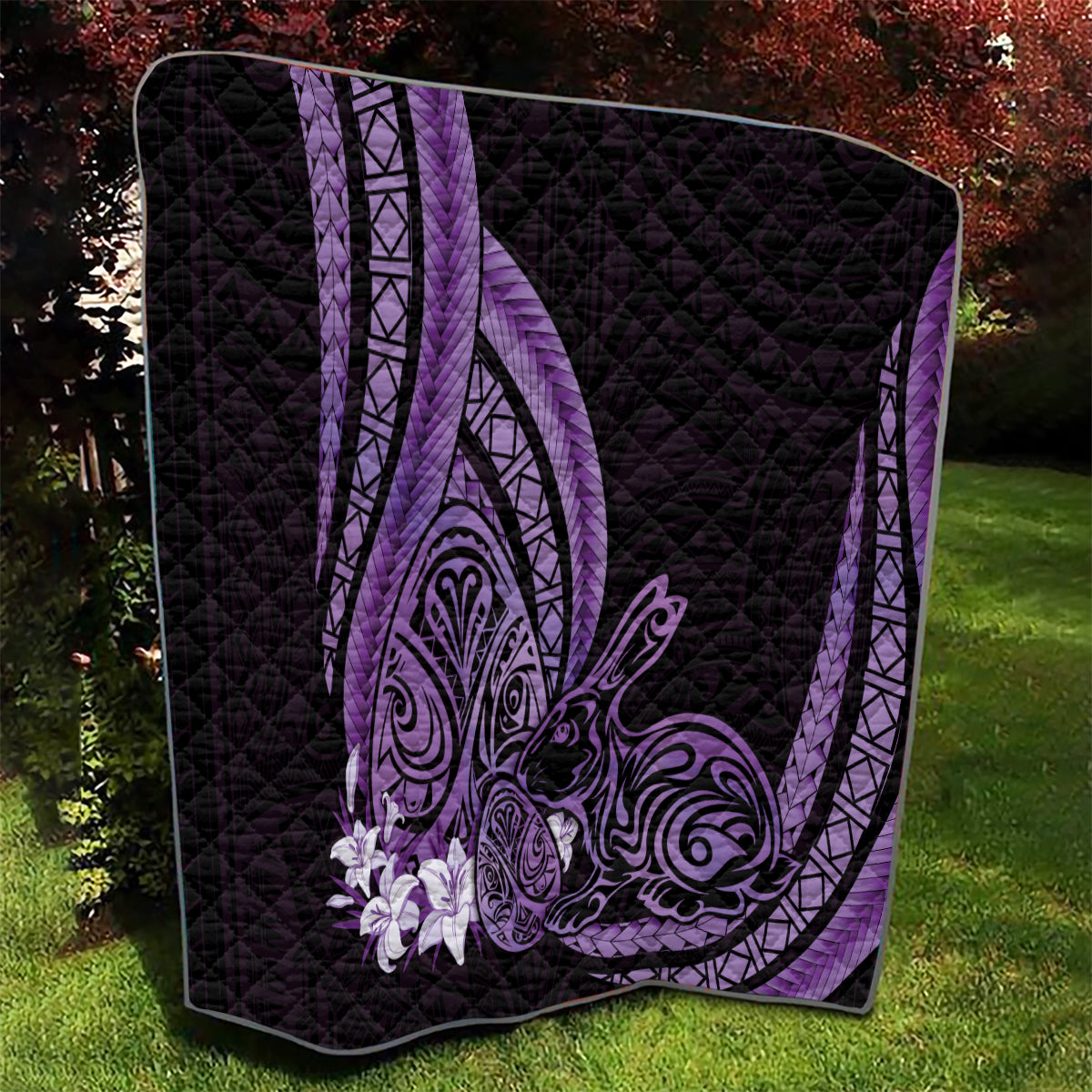 Purple Polynesia Easter Day Quilt Eggs With Bunny Polynesian Pattern