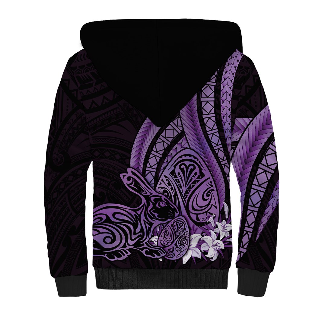 Purple Polynesia Easter Day Sherpa Hoodie Eggs With Bunny Polynesian Pattern LT14 - Polynesian Pride
