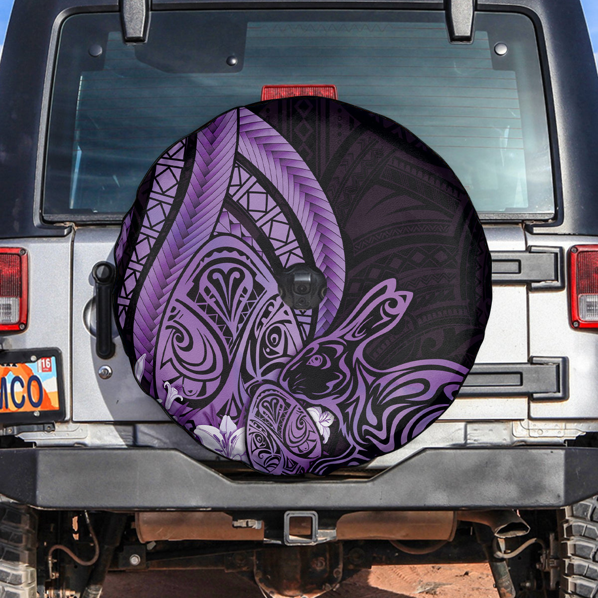 Purple Polynesia Easter Day Spare Tire Cover Eggs With Bunny Polynesian Pattern