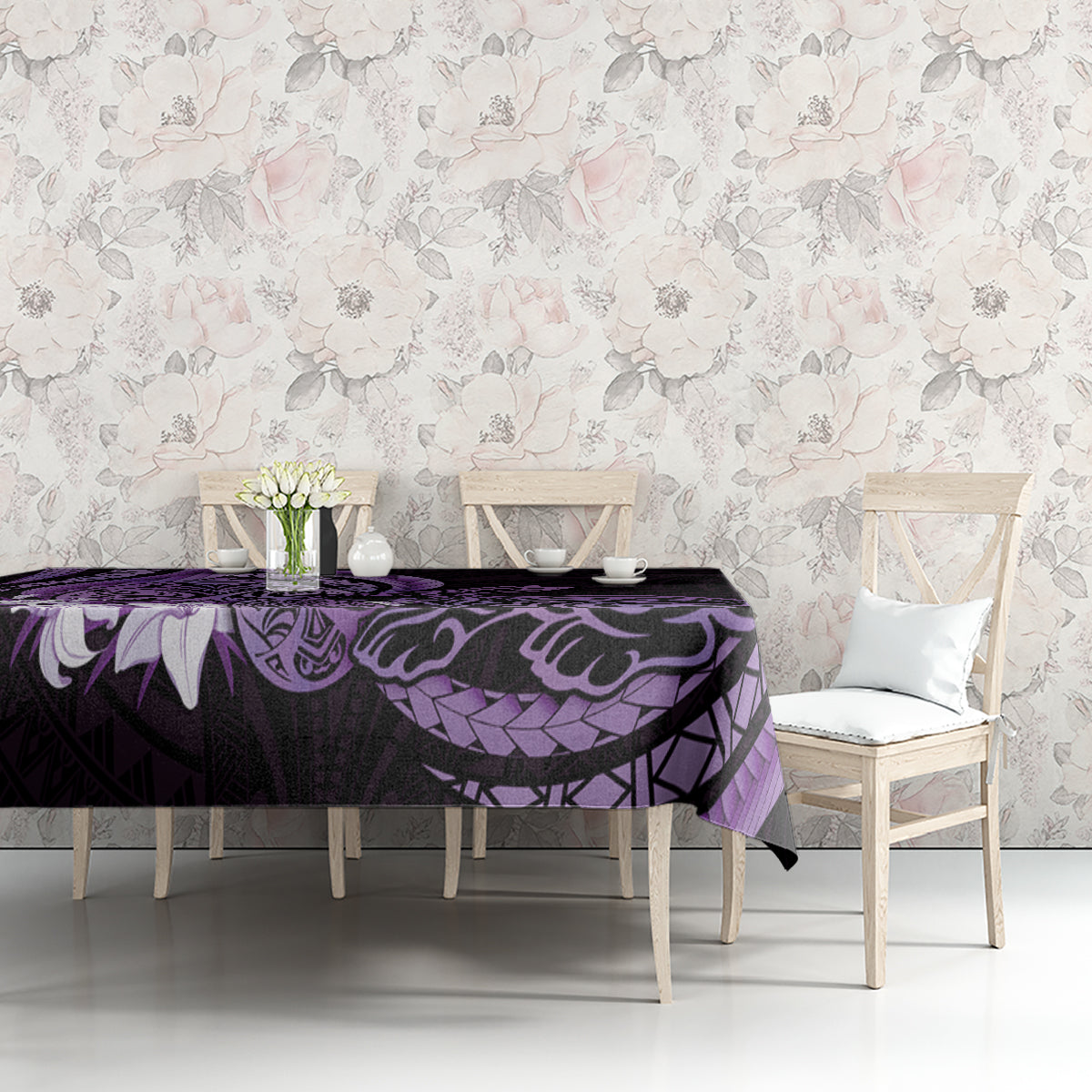 Purple Polynesia Easter Day Tablecloth Eggs With Bunny Polynesian Pattern LT14 - Polynesian Pride