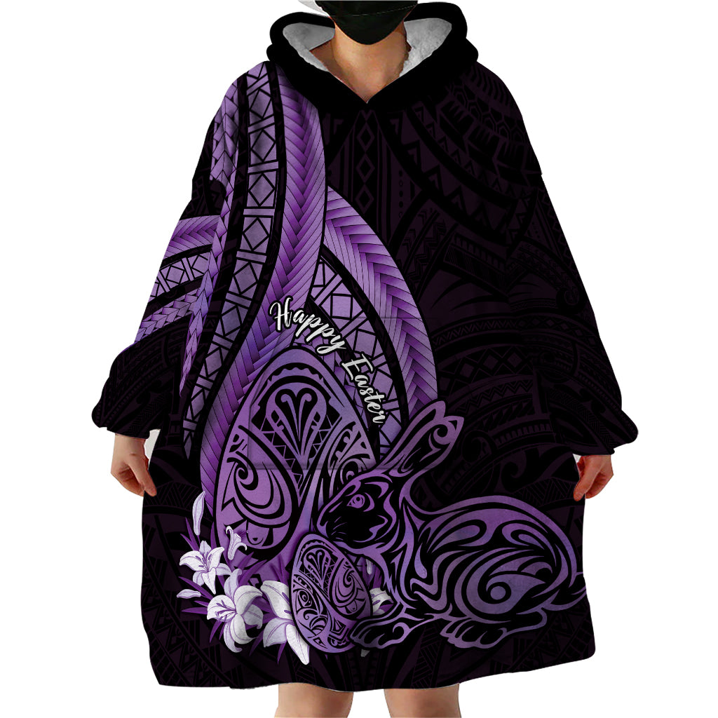 Purple Polynesia Easter Day Wearable Blanket Hoodie Eggs With Bunny Polynesian Pattern LT14 - Polynesian Pride