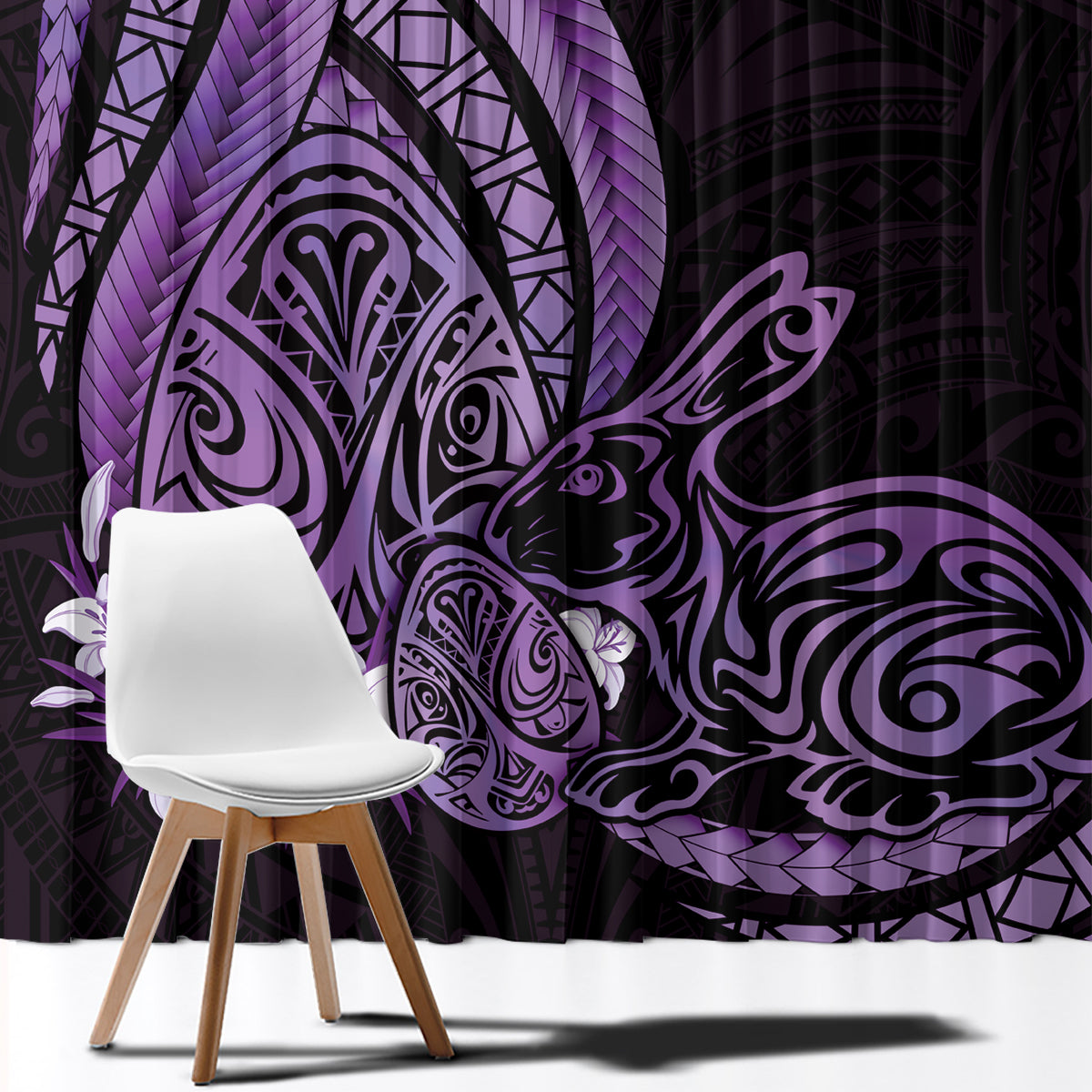Purple Polynesia Easter Day Window Curtain Eggs With Bunny Polynesian Pattern LT14 - Polynesian Pride