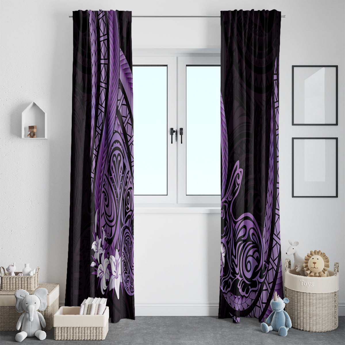 Purple Polynesia Easter Day Window Curtain Eggs With Bunny Polynesian Pattern LT14 - Polynesian Pride