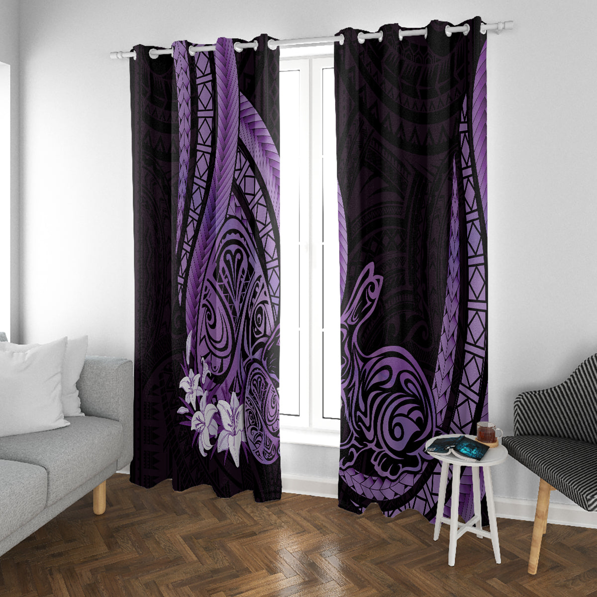 Purple Polynesia Easter Day Window Curtain Eggs With Bunny Polynesian Pattern LT14 With Grommets Purple - Polynesian Pride