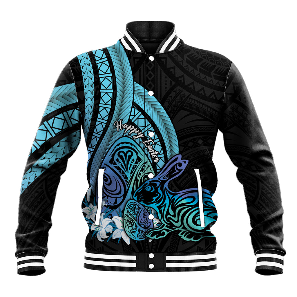 Turquoise Polynesia Easter Day Baseball Jacket Eggs With Bunny Polynesian Pattern LT14 Unisex Turquoise - Polynesian Pride