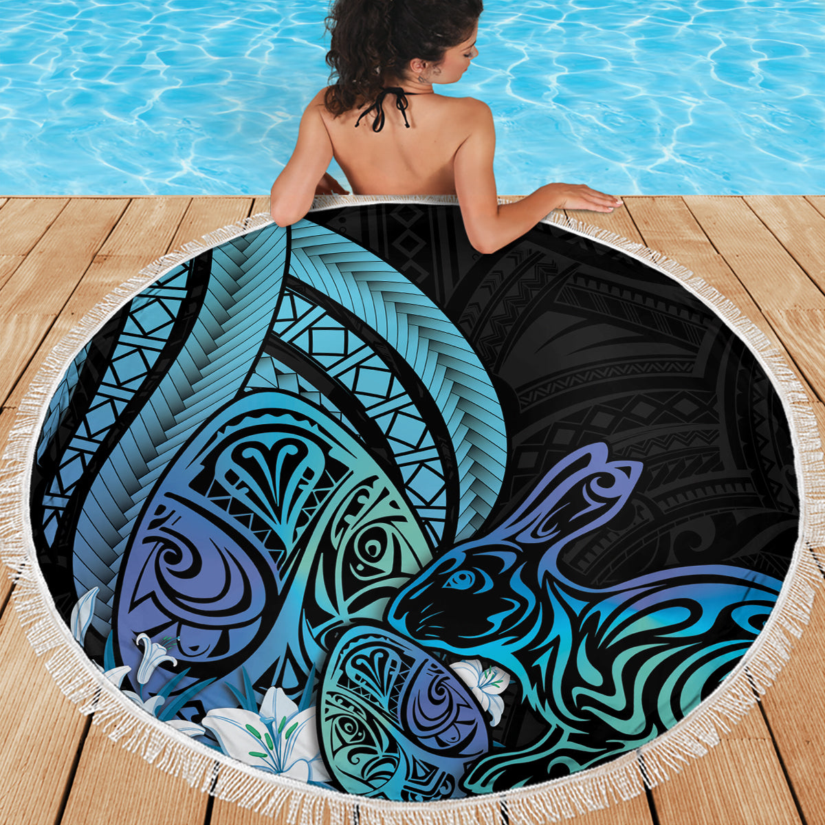 Turquoise Polynesia Easter Day Beach Blanket Eggs With Bunny Polynesian Pattern LT14 - Polynesian Pride