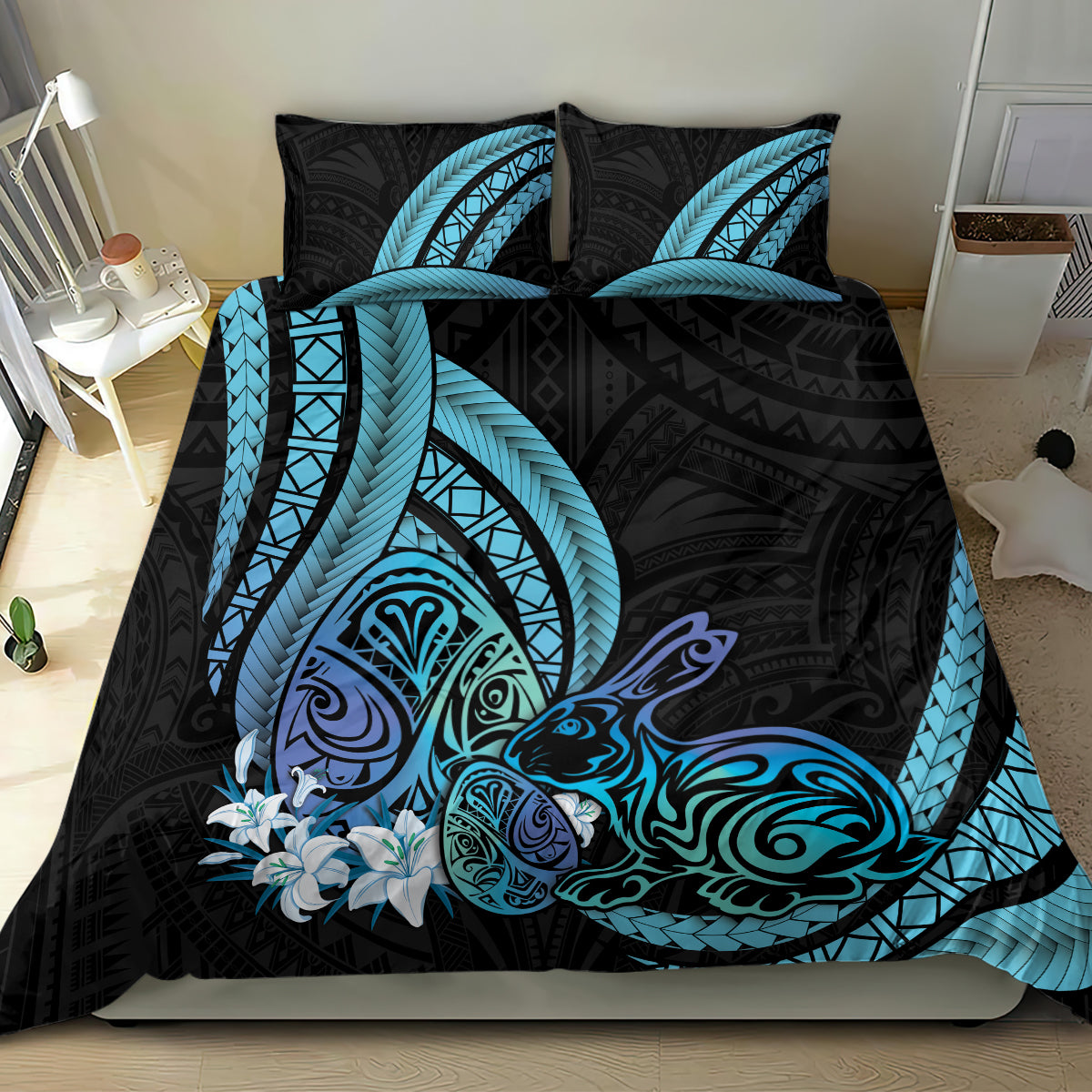 Turquoise Polynesia Easter Day Bedding Set Eggs With Bunny Polynesian Pattern LT14 - Polynesian Pride