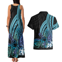 Turquoise Polynesia Easter Day Couples Matching Tank Maxi Dress and Hawaiian Shirt Eggs With Bunny Polynesian Pattern LT14 - Polynesian Pride