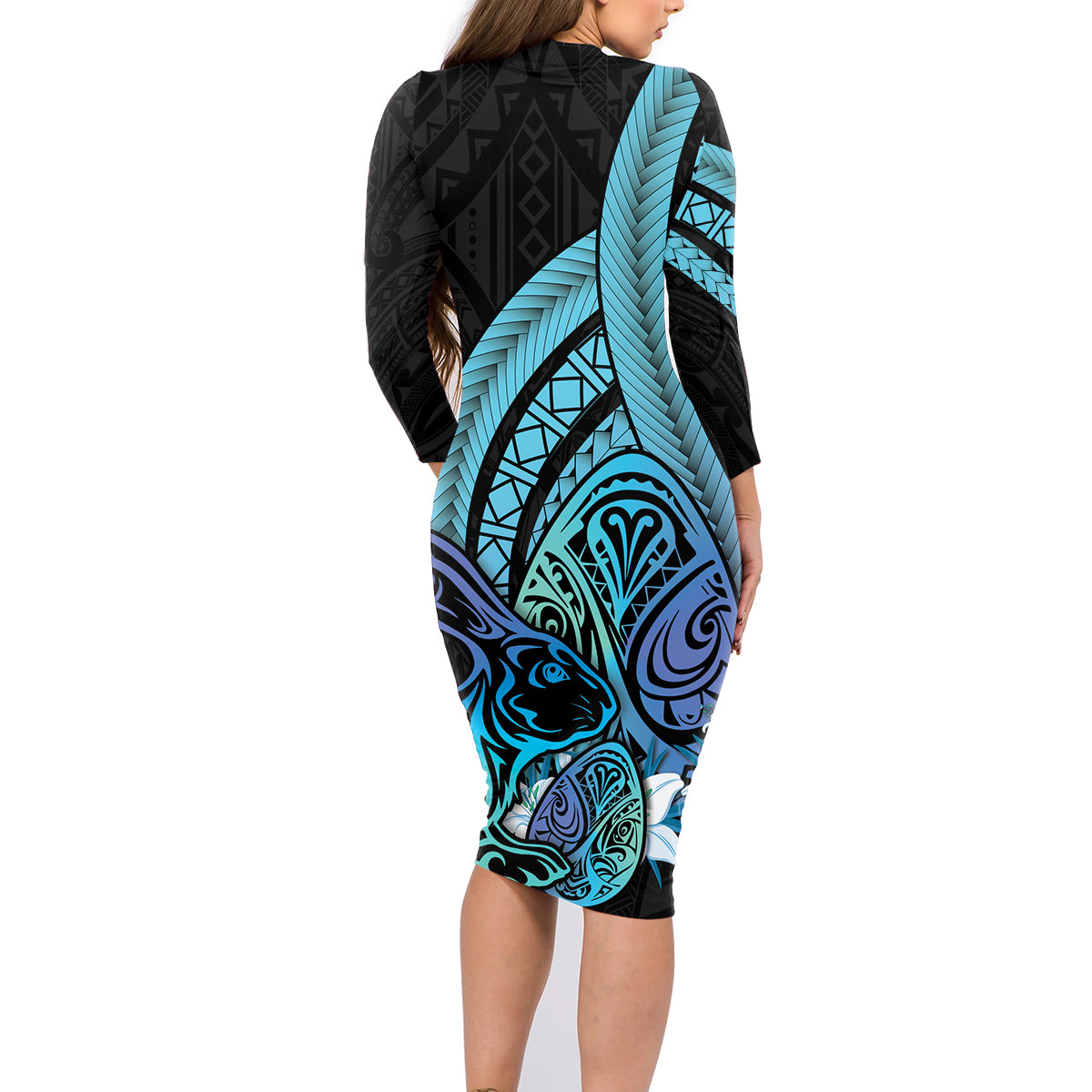 Turquoise Polynesia Easter Day Family Matching Long Sleeve Bodycon Dress and Hawaiian Shirt Eggs With Bunny Polynesian Pattern LT14 - Polynesian Pride
