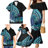 Turquoise Polynesia Easter Day Family Matching Mermaid Dress and Hawaiian Shirt Eggs With Bunny Polynesian Pattern LT14 - Polynesian Pride