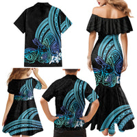 Turquoise Polynesia Easter Day Family Matching Mermaid Dress and Hawaiian Shirt Eggs With Bunny Polynesian Pattern LT14 - Polynesian Pride